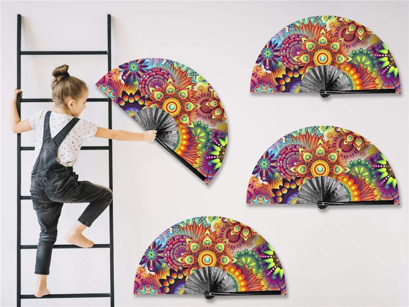 Zolee Large Rave Folding Hand Fan with Bamboo Ribs for Men/Women - Chinese Japanese Handheld Fan with Fabric Case - for Dance Music Festival Party, Performance, Decorations, Gift (Sun Flower) - Image 4